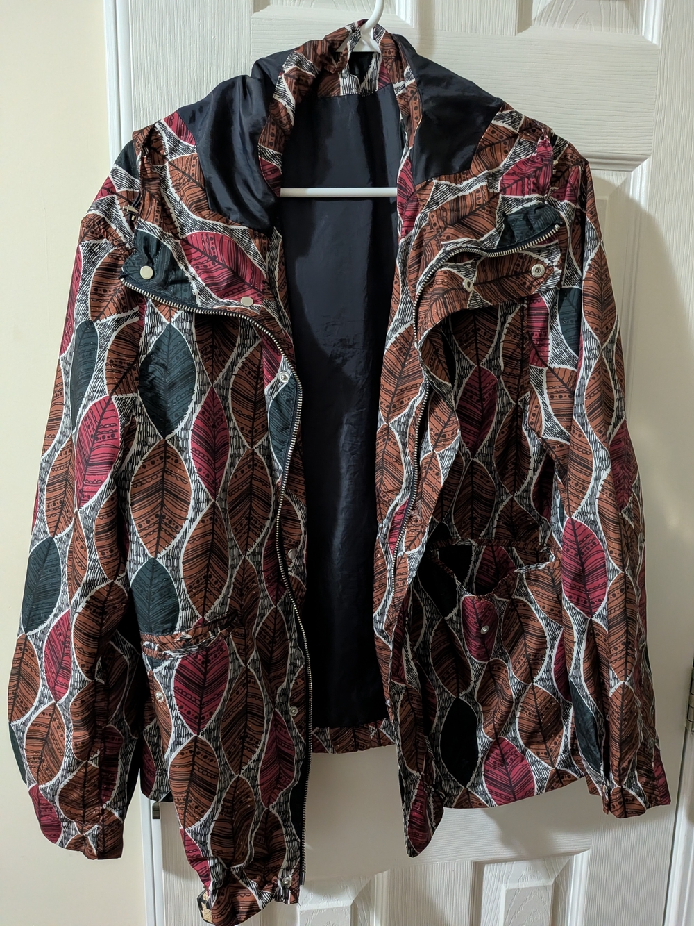 Zara Leaf-Print Lightweight Jacket — Brown, Black, Maroon